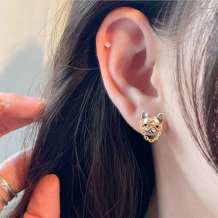 925 Sterling Silver French Bulldog Stud Earrings