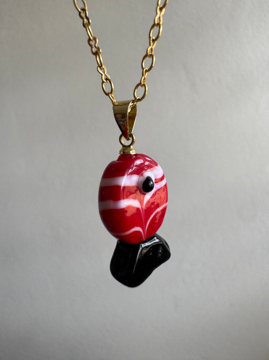 Mini Fish Pendant Necklace – Red Glass Tropical Charm