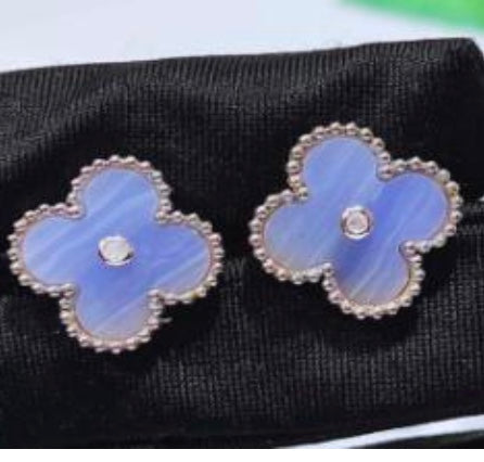 925 Sterling Silver Lavender Clover Stud Earrings