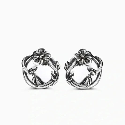 925 Sterling g Silver Oxydadize Flowers Earrings