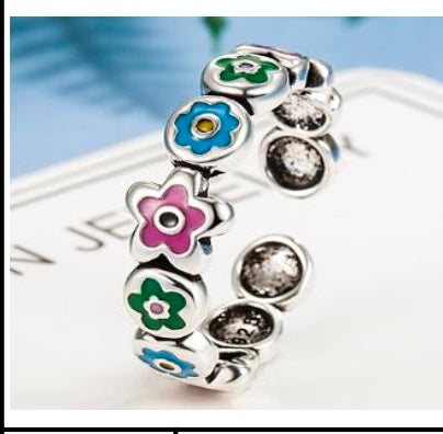 925  Sterling Silver Colorful Flower Ring
