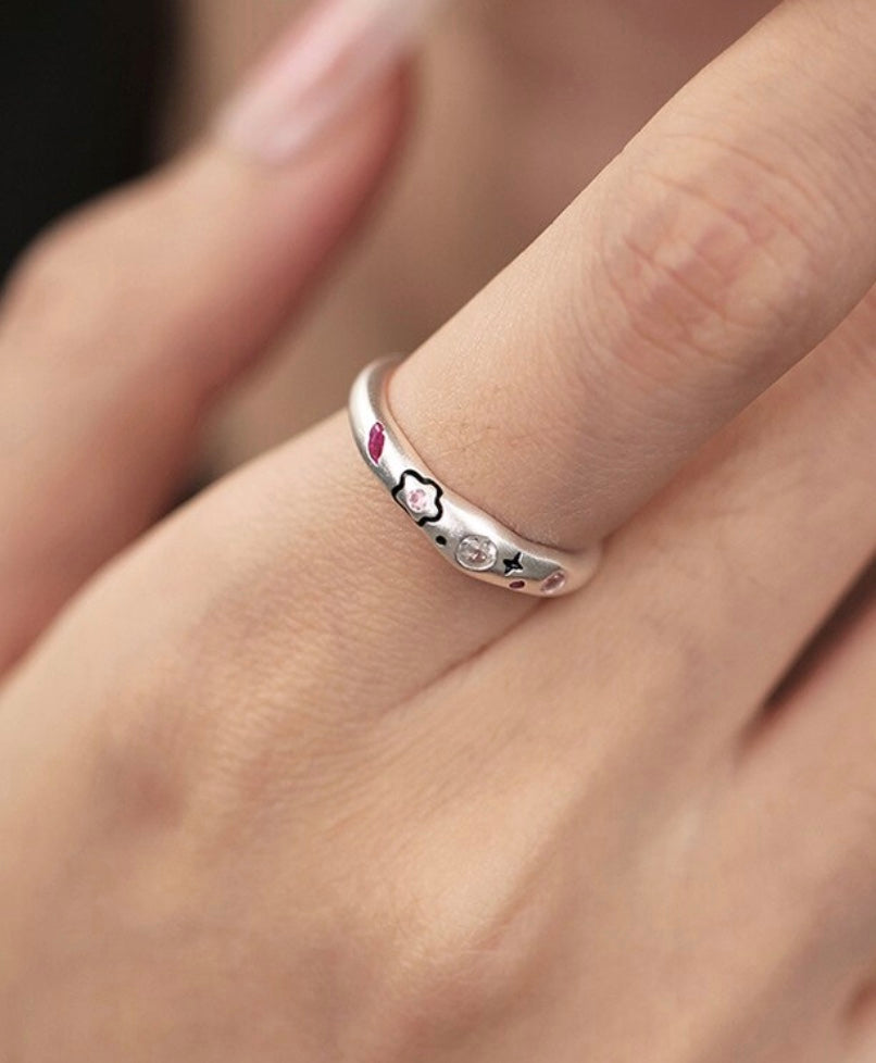925 Sterling Silver Pink Accents  Adjustable Ring